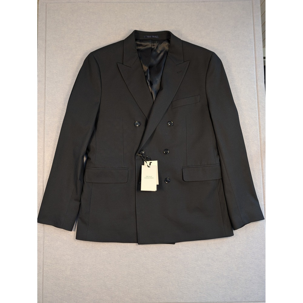 Mango Americana 150 Monaco Blazer Men 42 Black Double Breasted Slim Fit New